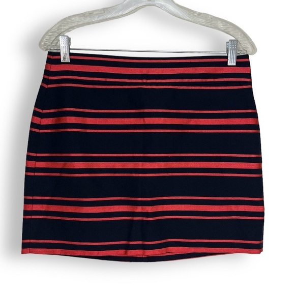 J. Crew Pink Navy Blue Skirt Striped Mini Preppy Cotton Blend Size 6/Small - Picture 1 of 7